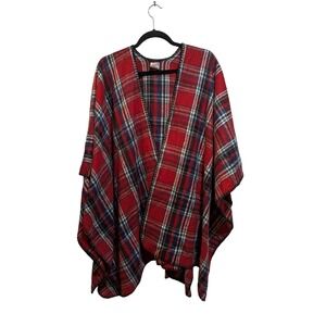 Woolrich Western Prairie Classic Football Game Plaid OneSize Cape Red‎ Blue Cozy